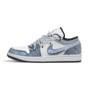 Джордан Эйр 1 Противоскользящие Износостойкие Низкие Винтажные Баскетбольные Кроссовки Мужские Синие