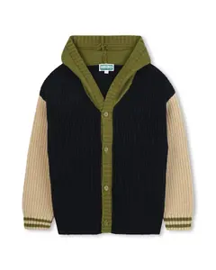 Детская вязаная куртка с капюшоном в стиле colour block Kenzo Kids, мультиколор