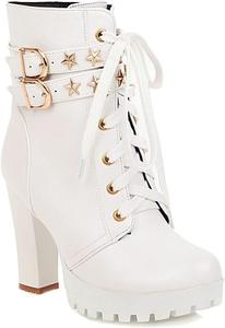 Женские ботильоны VOKLIN с круглым носком на платформе, стильные с высокой массивной шпилькой, шнуровкой и молнией, White-Velvet Lined