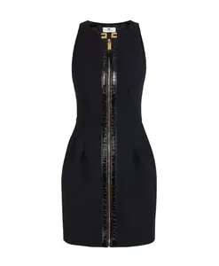 Двухслойное платье из крепа с отделкой из жатой кожи. Elisabetta Franchi, черный