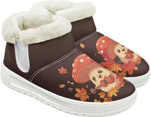 Женские зимние ботинки JoyLamoria с фруктовым принтом, пушистые, короткие, с утеплителем, модные, для походов и активного отдыха на природе, Mushroom Maple Leaf