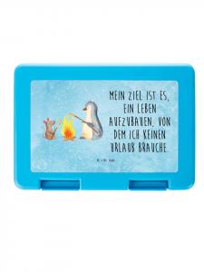 Mr. & Mrs. Panda Круглая хлебница в виде пингвина у костра с надписью, выполненная в ледяном синем цвете