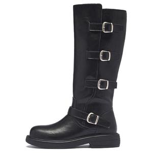 Женские сапоги AGSDON в байкерском стиле с ремешками, черный