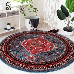 Ковер SAFAVIEH, 201 x 201 см, Vintage Hamadan Collection, круглый, Turquoise & Red, традиционный восточный дизайн, без линьки и простой в уходе, идеален для помещений с высокой проходимостью в гостиной, спальне (VTH201K)
