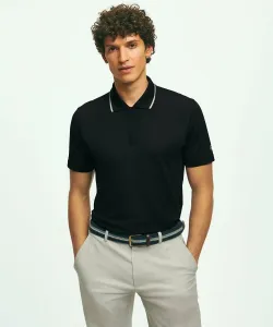 Футболка-поло для гольфа Performance Series из эластичного полиэстерного трикотажа на молнии, однотонная Brooks Brothers, цвет Black
