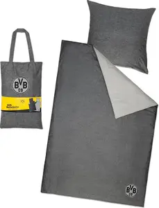 Постельное белье BVB пестрое серое 135 см x 200 см (GOTS) Borussia Dortmund