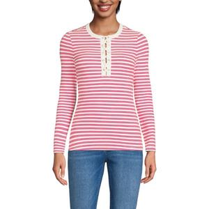Женский топ-хенли с завязками из полированного рубчика Lands' End, цвет ivory berry stripe