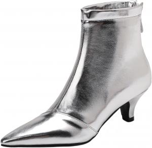 Женская мода LYYSKY, короткие ботильоны с заостренным носком, средний каблук 5,5 см, лаконичные ботинки до щиколотки, модель 168-4-109-1, размеры US4-US15, Silver(168-4)