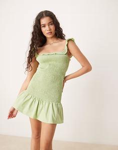 Гламурное мини-платье с квадратным вырезом яблочно-зеленого цвета Glamorous