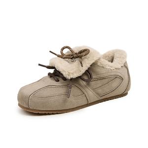 Винтажные модные зимние ботинки De Xin, утепленные, низкие, с мягкой подошвой, модные, повседневные туфли, женские, абрикосового цвета JOSINY, Apricot (Fleece-Lined 350G Short Plush)