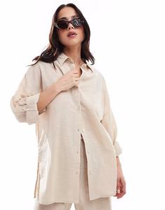 Рубашка из хлопка и слайма кремового цвета New Look