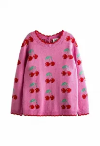 Джемпер с круглым вырезом и интарсией, стандартного кроя. Jojo Maman Bébé, Fucshia Pink