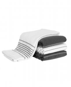 Набор из 4 кухонных полотенец из хлопка с полосатым узором Волна All-Clad, Pewter