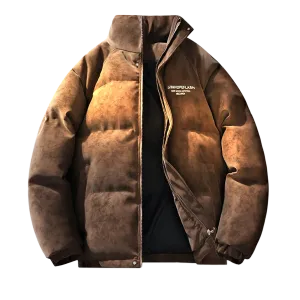 Пуховик Unisex Stand Collar с подкладкой из флиса X1617, коричневый puffer jacket