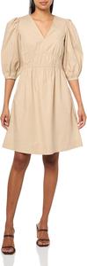 BOSS Женское платье из поплина с хлопком и рукавами-фонариками, Soft Sand