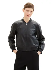 Джинсовая блузка TOM TAILOR, без капюшона, бомбер из искусственной кожи и с боковыми карманами Tom Tailor Denim, черный