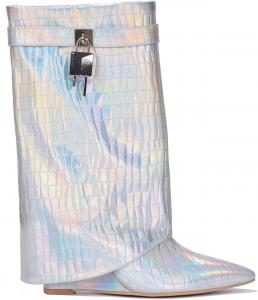 Женские ботильоны Cape Robbin с откидным замком, среднем каблуке на танкетке, заостренным носком и без застежки, Holo