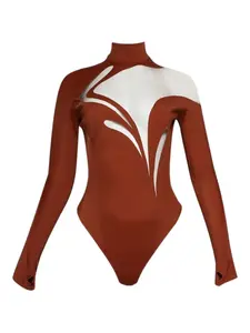 Боди с узором-завитком и высоким воротником Mugler, коричневый