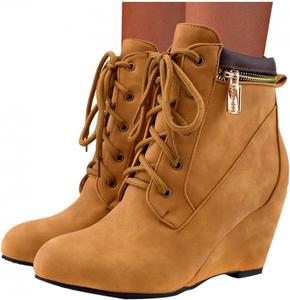 Ботильоны ZBYY для женщин на низкой танкетке, зимние замшевые ботинки на шнуровке, удобные оксфорды, Yellow