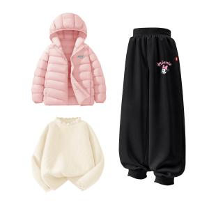 Детская повседневная спортивная одежда Disney, [Thickened And Fleece-Lined]Di H Square Hook-And-Loop K Pink+Di Lift Eye K Black+Solid Color Milk White