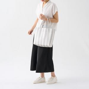 Сумка ручной вязки Muji, дымчато-розовые вертикальные полосы/маленькие