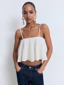 Капипота топ с рюшами и вязаным кроем Mango, White