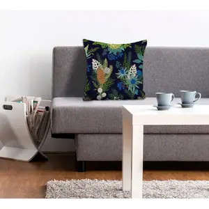 Queence декоративная подушка Camilla наволочка, цветы, растения, шишки, природный мотив, ботанический Queence, Braun/grün/blau + bedruckt