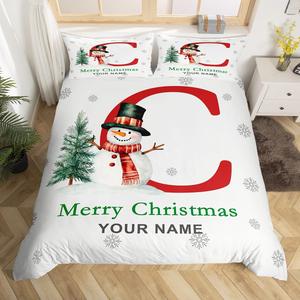 Erosebridal Комплект постельного белья с новогодним принтом снеговика и снежинками, Red Green C