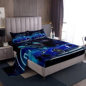 Erosebridal Комплект постельного белья Race Car с принтом гоночных машин, мягкий материал, синий цвет, Car 15