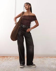 Топ из сетчатой ​​ткани с флокированием COLLUSION коричневого цвета