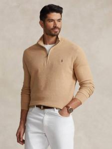 Поло Big & Tall хлопковый полузастёгивающийся трикотажный джемпер Ralph Lauren, Camel Melange