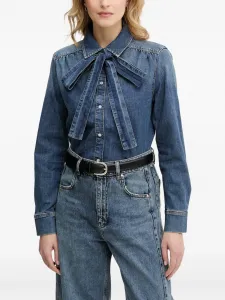Джинсовая рубашка с бантом Oui, синий