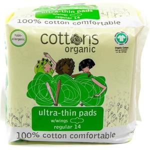 Обычные ультратонкие прокладки для слабой и средней интенсивности потока, 100% органический хлопок, 14 шт. в упаковке Cottons