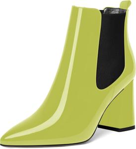 Женские уличные ботильоны ROSERWISH с острым носком, эластичными вставками, лакированные, стильные, на массивном каблуке 3,3 дюйма