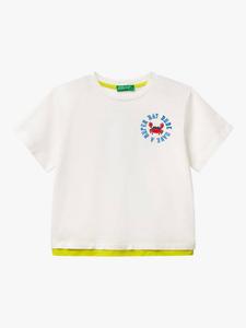 Детская футболка с принтом из хлопка Benetton, Offwhite
