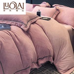 LUOLAI HOME Комплект постельного белья 1.5, 4 предмета, простыня на резинке, пододеяльник 200x230 см, безворсовый, цвет Austria - Light Bean Paste