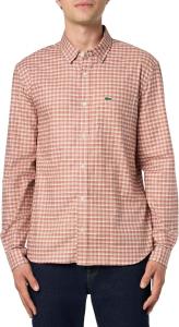 Lacoste мужская рубашка с длинным рукавом, клетчатая, классический крой, Flour Pink