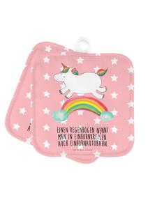 Mr. & Mrs. Panda Кухонная салфетка с изображением единорога и радуги, с надписью, пастельно-красного цвета