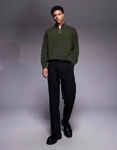 Свободный трикотажный джемпер из овечьей шерсти с застежкой-молнией на половину длины, цвет хаки Asos Design