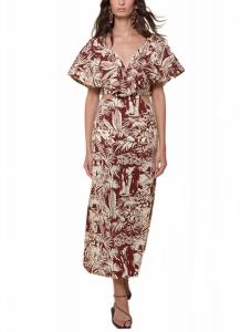 Вечное джунгли платье-миди в цвете бордо/экрю Johanna Ortiz