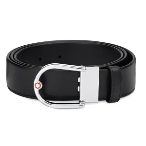 MONTBLANC Кожаный ремень унисекс черный шириной 3.5 см, Black