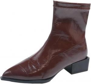 Женские зимние ботильоны из лакированной кожи с квадратным каблуком 3,5 см, современные повседневные туфли Generic, Wine Red