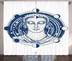 Штора ABAKUHAUS Planetary Rustic, оккультная человеческая фигура, универсальная ленточная штора для гостиной с петлями и крючками, 280 x 225 см, светло-серый Abakuhaus