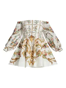 Платье с цветочным принтом с открытыми плечами Camilla, белый