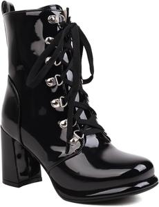 Женские массивные ботильоны на высоком каблуке с шнуровкой и молнией, с круглым носком, из лаковой кожи, зимние стильные короткие ботинки JOEUSTY, Black