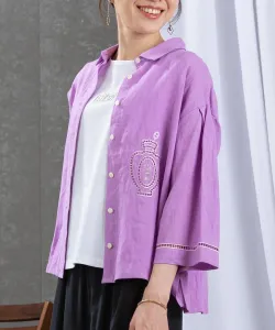 Блузка из 100% льна с вышивкой Studio Picone, цвет Purple(075)