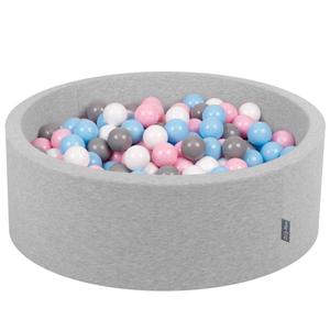 KiddyMoon Сухой круглый бассейн с шариками 7см светло-серый:бело-серый-голубовато-розовый 90х30см/300 шариков Игрушечный пенопластовый бассейн