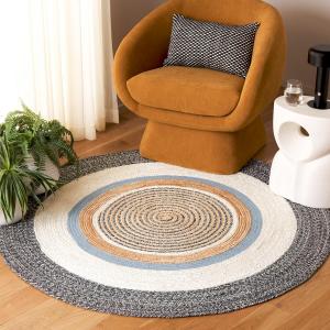 Ковер SAFAVIEH, 153 x 153 см, Natural Fiber Collection, Black/Ivory, геометрический рисунок, идеален для помещения с высокой проходимостью в гостиной, спальне, столовой (NFB527Z)