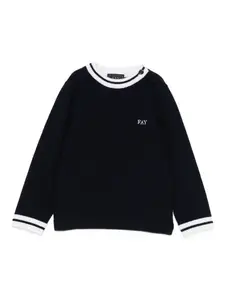 Свитер с круглым вырезом и полосатыми деталями Fay Kids, синий