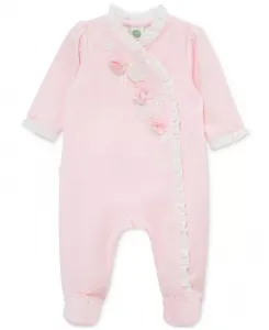 Детский комбинезон с ножками из велюра с цветочным принтом для девочек Little Me, розовый